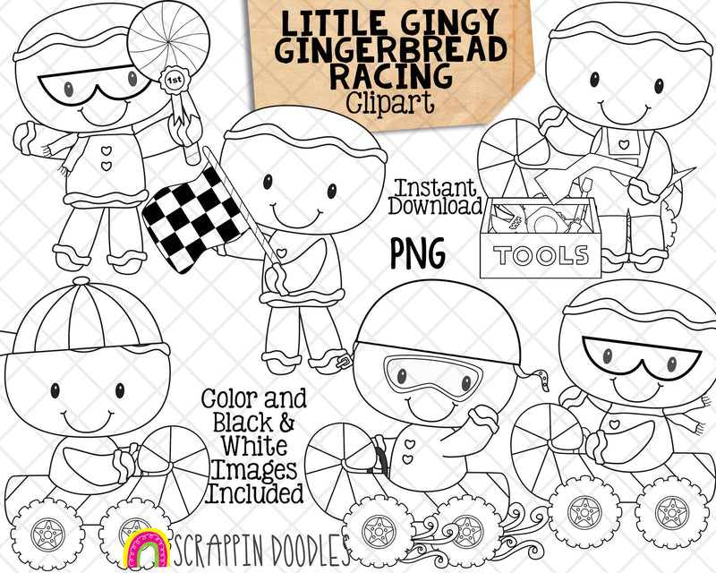 Gingerbread Cookie Clip Art - Little Gingy Racing Clipart - Christmas Cookies - Commercial Use PNG Sublimation