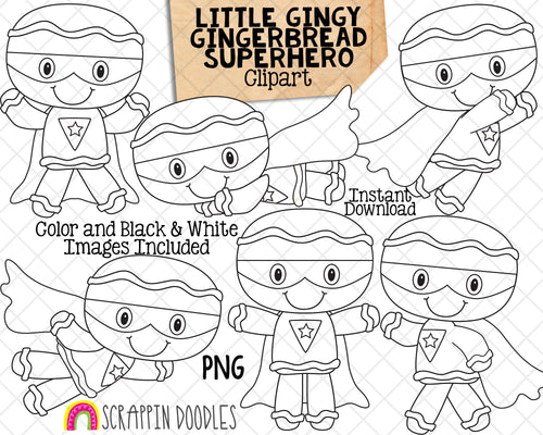 Gingerbread Cookie Clip Art - Little Gingy Super Hero Clipart - Christmas Cookies - Commercial Use PNG Sublimation