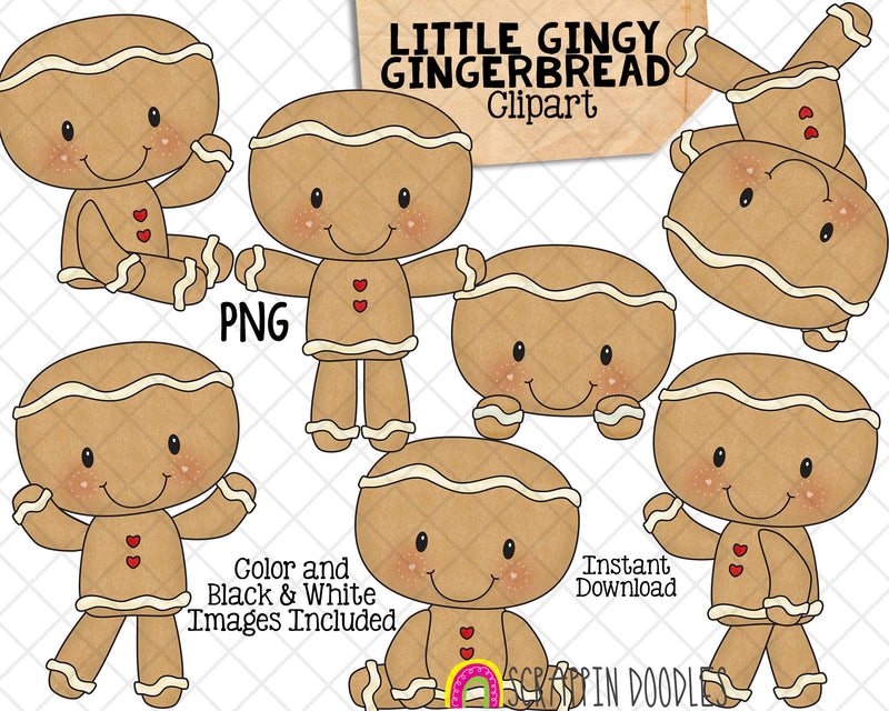 Gingerbread Cookie Clip Art - Little Gingy Clipart - Christmas Cookies - Commercial Use PNG Sublimation