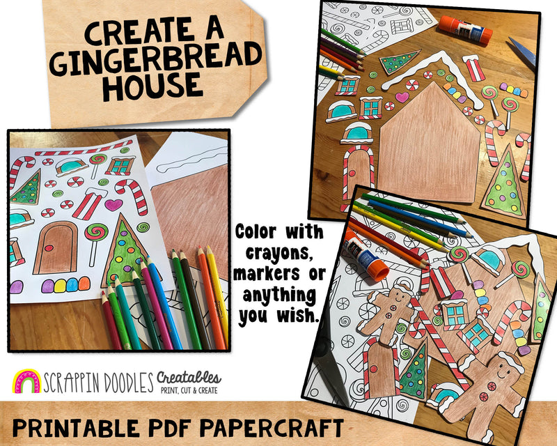 Gingerbread House Craft - Kids Ginger Bread Christmas Coloring Printable PDF