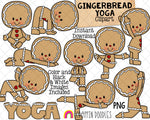 Gingerbread Yoga Clip Art - Christmas Cookie Stretching Clipart - Yoga Poses - Commercial Use PNG Sublimation