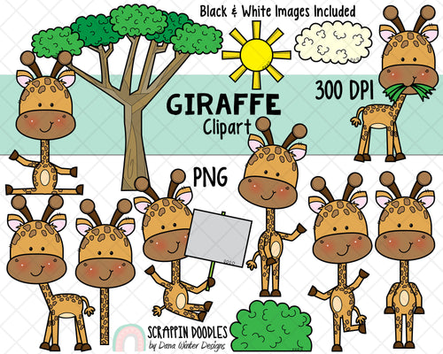 Giraffe ClipArt - Cute Giraffe Clipart - Baby Giraffe Nursery - Safari ClipArt - Giraffe Habitat - Graphics - Giraffes Posing 