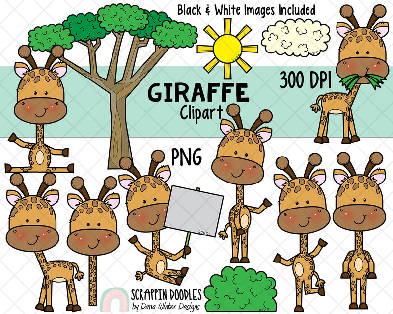 Giraffe ClipArt - Cute Giraffe Clipart - Baby Giraffe Nursery - Safari ClipArt - Giraffe Habitat - Graphics - Giraffes Posing 