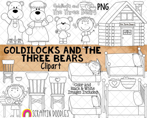 Goldilocks and The Three Bears ClipArt - Nursery Rhyme - Fairy Tale Graphics - Children's Stories - Story time - Commercial Use PNG