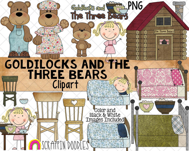 Goldilocks and The Three Bears ClipArt - Nursery Rhyme - Fairy Tale Graphics - Children's Stories - Story time - Commercial Use PNG