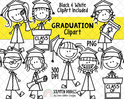 Graduation ClipArt - Doodle Girls Graduation