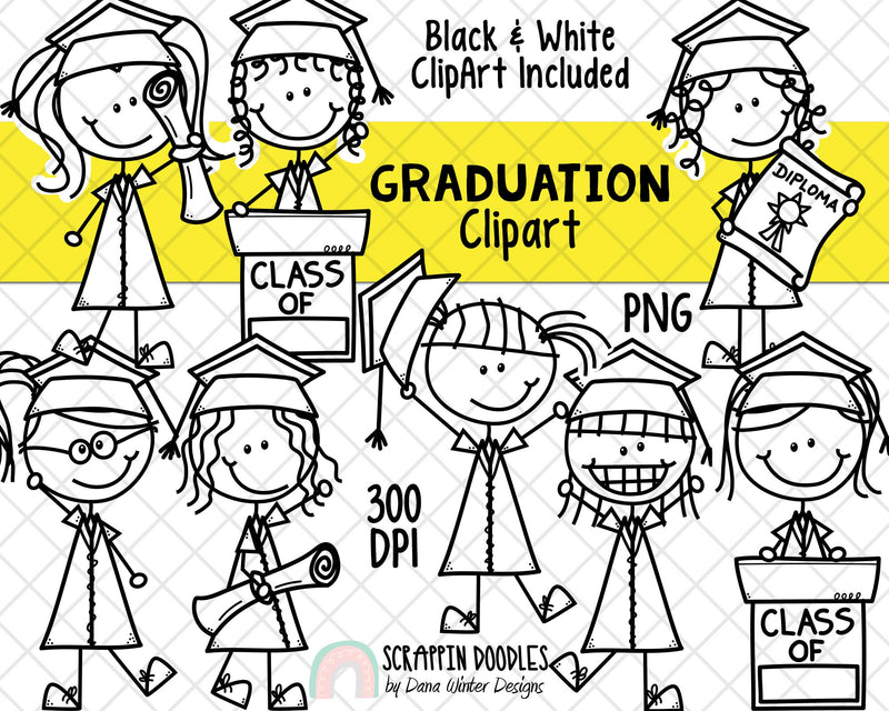 Graduation ClipArt - Doodle Girls Graduation