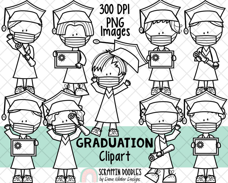 Graduation ClipArt - Graduate Boys - Graduation Boy - Boys Wearing Masks - Graduation Kids in Masks - Sublimation Graphics - Hand Drawn PNG
