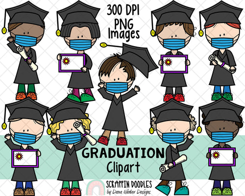 Graduation ClipArt - Graduate Boys - Graduation Boy - Boys Wearing Masks - Graduation Kids in Masks - Sublimation Graphics - Hand Drawn PNG