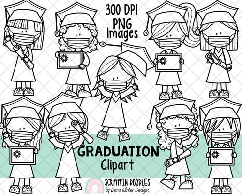 Graduation ClipArt - Graduate Girls - Graduation Girl - Girls Wearing Masks - Graduation Kids in Masks