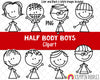 Half Body Clipart - Boys Clipart - Upper Body Boy Clipart - Hand Drawn PNG