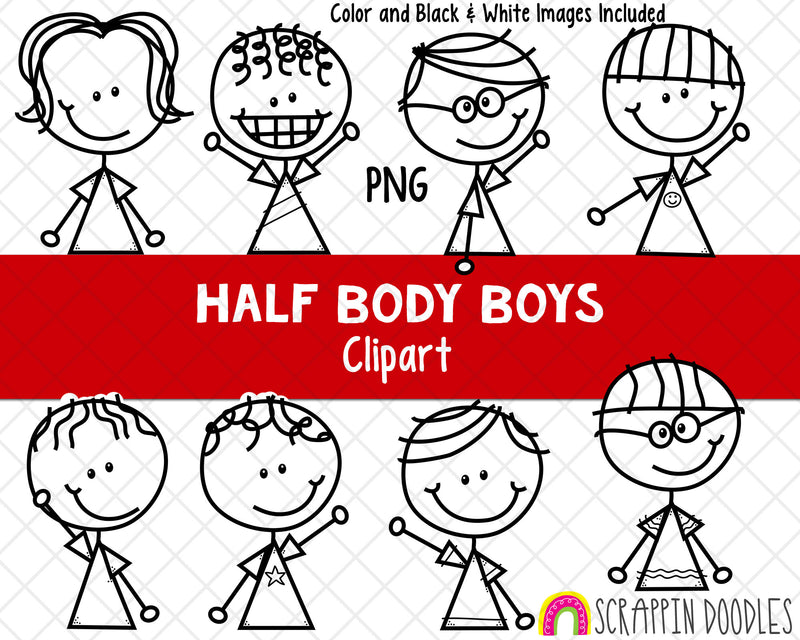 Half Body Clipart - Boys Clipart - Upper Body Boy Clipart - Hand Drawn PNG