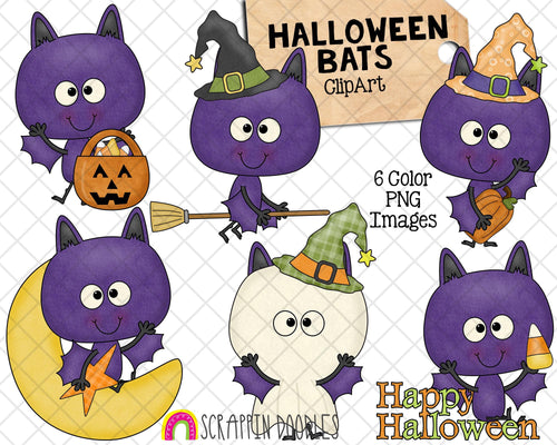 Halloween Bats ClipArt - Fall Bat Clipart - Vampire Bats - Commercial Use PNG - Included 1 ZIP file- 6 ClipArt images - Color only- PNG Format- Commercial Use Allowed