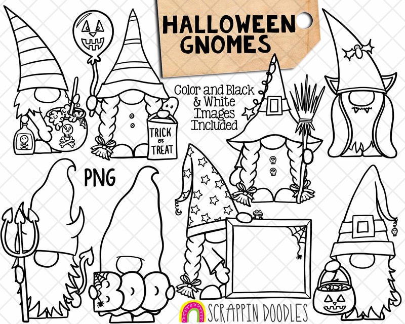 Halloween Gnome ClipArt - Gnome Sublimation PNG - Spooky Garden Gnomes - Commercial Use 