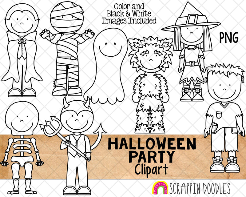 Halloween ClipArt - Halloween Party Costumes - Dracula - Werewolf - Mummy - Sublimation PNG