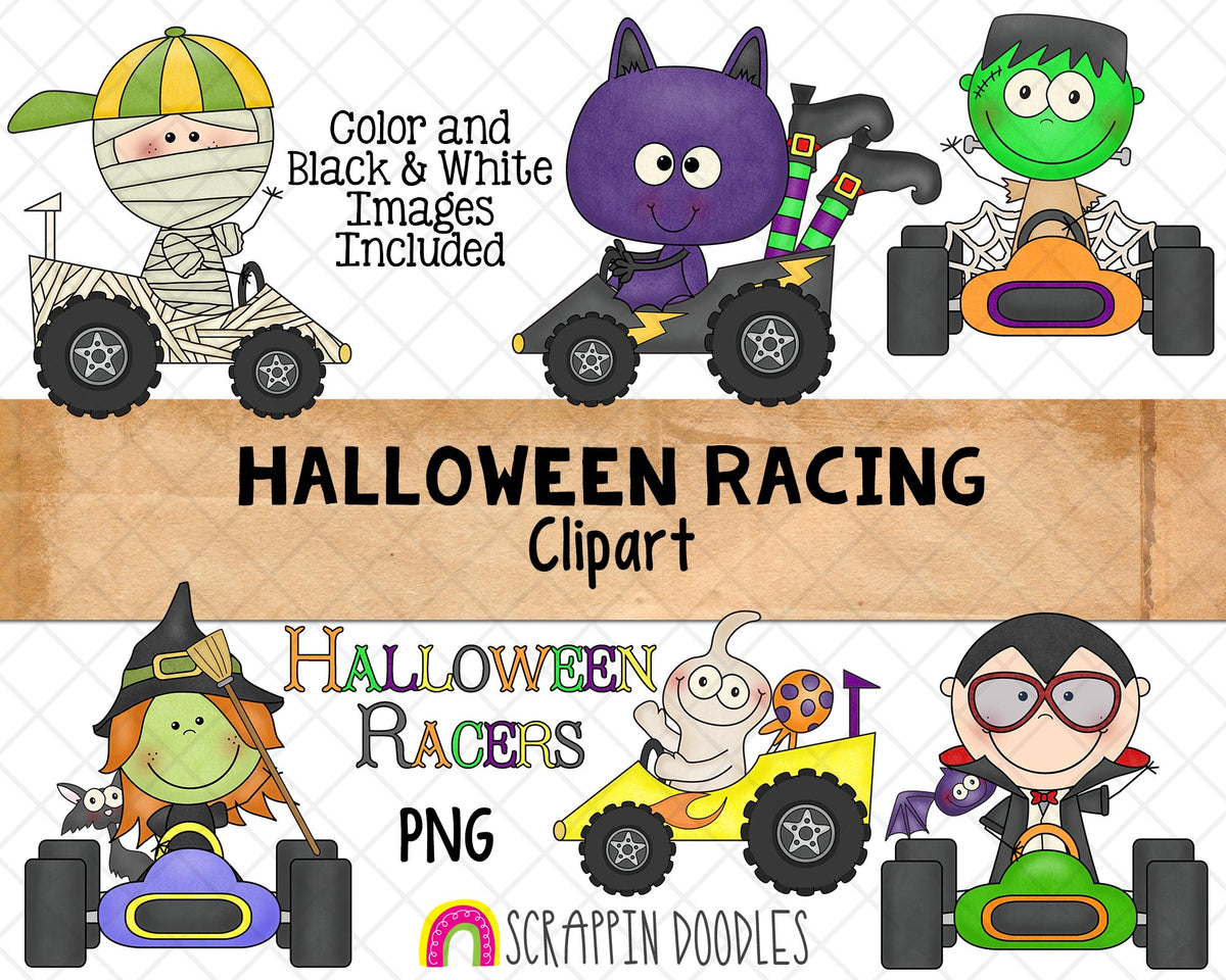 Halloween Race Cars ClipArt - Racing  Clip Art - Sublimation PNG