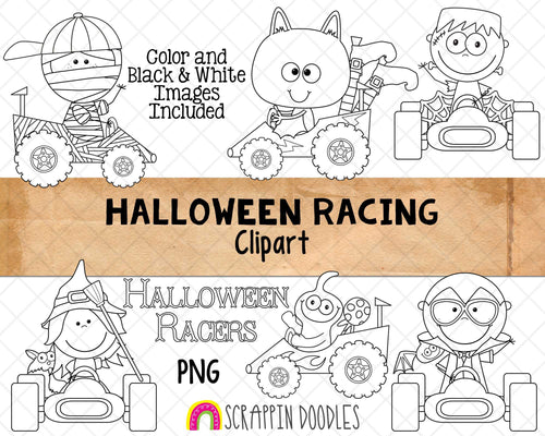 Halloween Race Cars ClipArt - Racing  Clip Art - Sublimation PNG