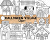 Halloween Village ClipArt - Haunted House Graphics - Spooky Graveyard - Creepy Coffin - Tombstone - Sublimation PNG