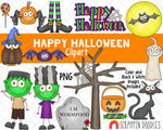 Happy Halloween Clip Art - Halloween Graphics - Spooky Tree Clipart - Ghost - Full Moon - Frankenstein - Graveyard - Witch Feet Clipart