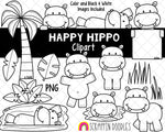 Hippopotamus ClipArt - Cute Hippo Clipart - Hippopotamus Habitat - Hippopotamus Swimming Graphics - Hand Drawn PNG - Sublimation Graphics