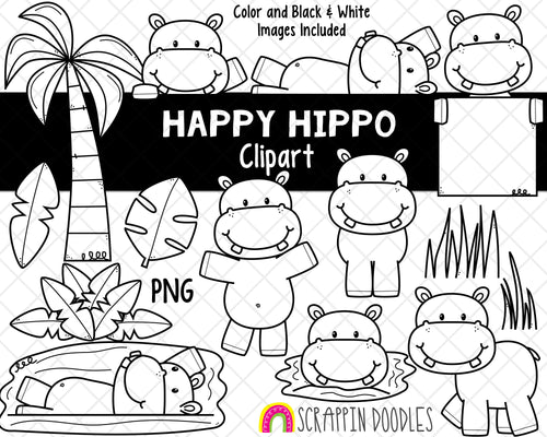 Hippopotamus ClipArt - Cute Hippo Clipart - Hippopotamus Habitat - Hippopotamus Swimming Graphics - Hand Drawn PNG - Sublimation Graphics