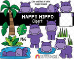 Hippopotamus ClipArt - Cute Hippo Clipart - Hippopotamus Habitat - Hippopotamus Swimming Graphics - Hand Drawn PNG - Sublimation Graphics