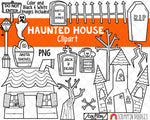 Haunted House Clipart - Halloween Tombstone Clipart - Haunted Graveyard - Haunted House Create a Scene