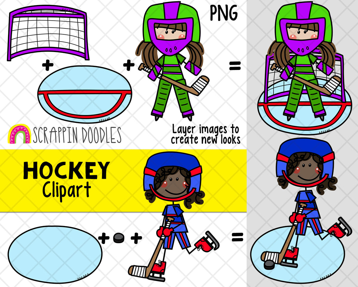 Hockey Clipart - Girls Playing Hockey Clipart - Goalie - Hockey Girls - Hockey Net