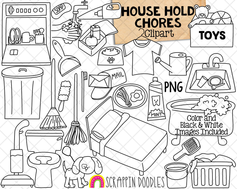 Household Chores ClipArt - Doing Chores ClipArt - Chore Chart Images - Commercial Use Allowed PNG Graphics