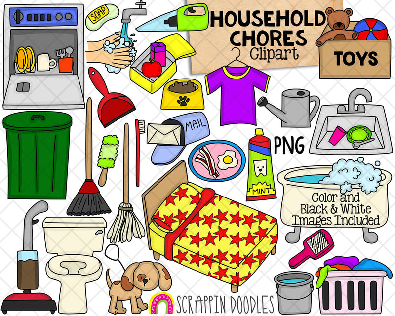 Household Chores ClipArt - Doing Chores ClipArt - Chore Chart Images - Commercial Use Allowed PNG Graphics