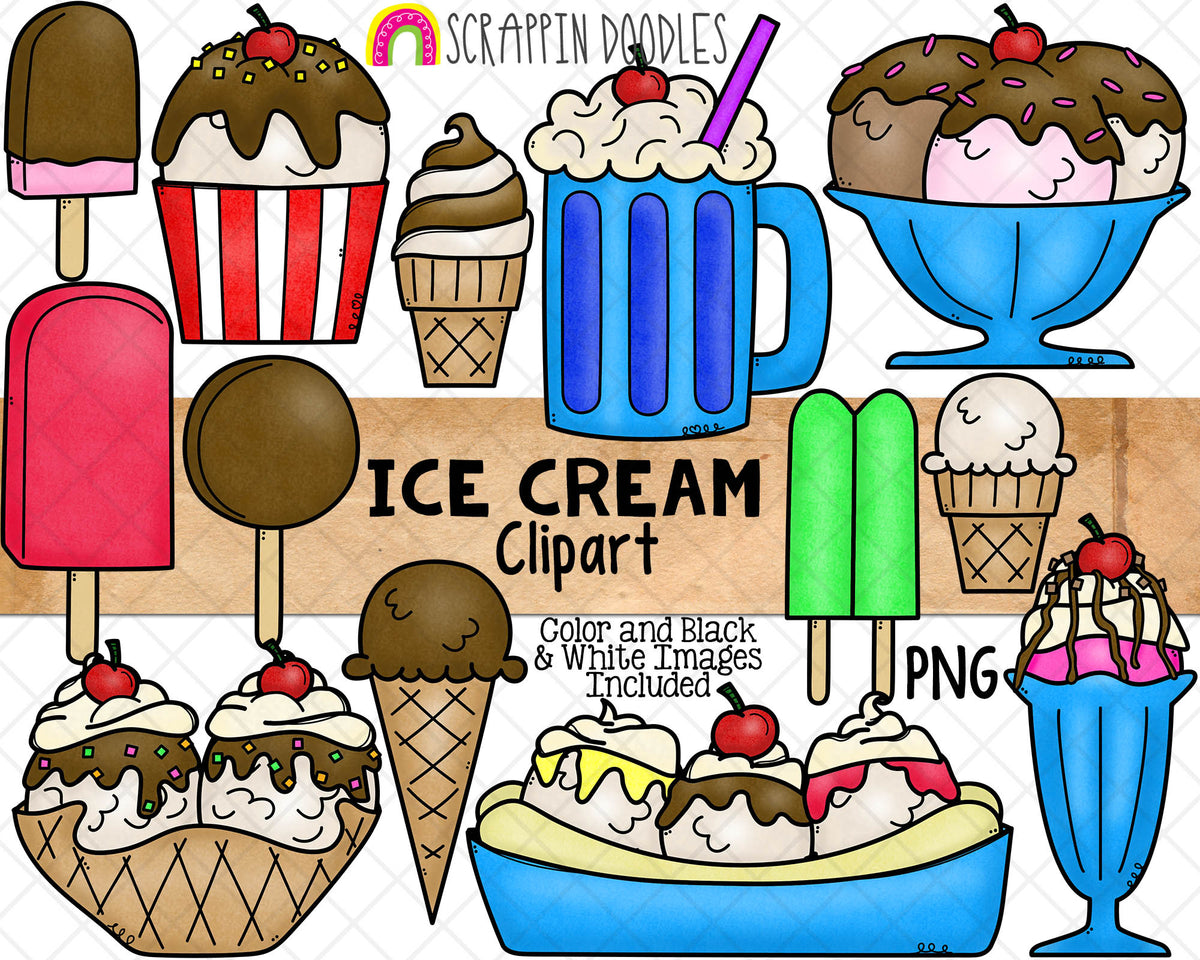 Ice Cream ClipArt - IceCream Sundae - Popsicle - Banana Split - Ice Cream Float - Soft Serve Cone - Commercial Use PNG