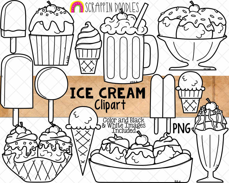 Ice Cream ClipArt - IceCream Sundae - Popsicle - Banana Split - Ice Cream Float - Soft Serve Cone - Commercial Use PNG