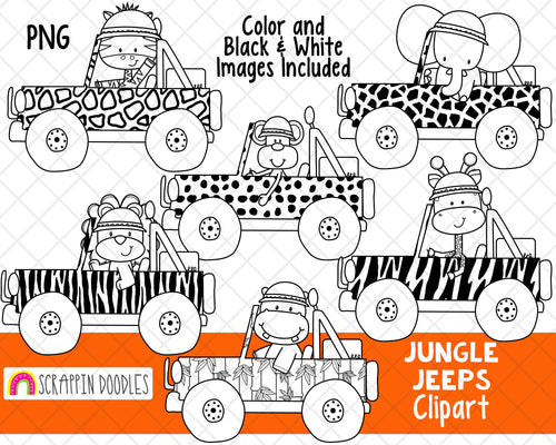 Jungle Animal ClipArt - Jungle Jeeps Clip Art - Safari Animal Clipart - Off Road Jeeps