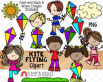 flying kites clipart