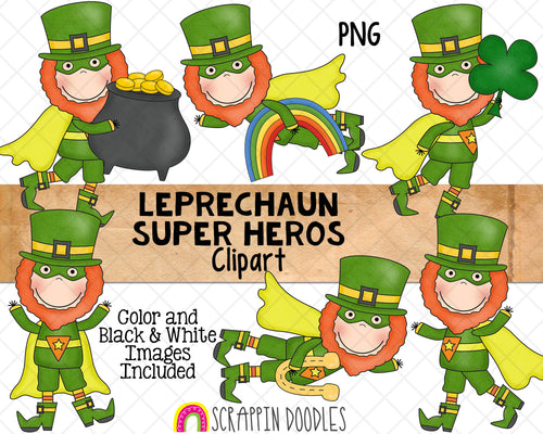 Super Hero Leprechauns ClipArt -Leprechaun Clip Art - Irish Leprechauns Graphics - Sublimation PNG