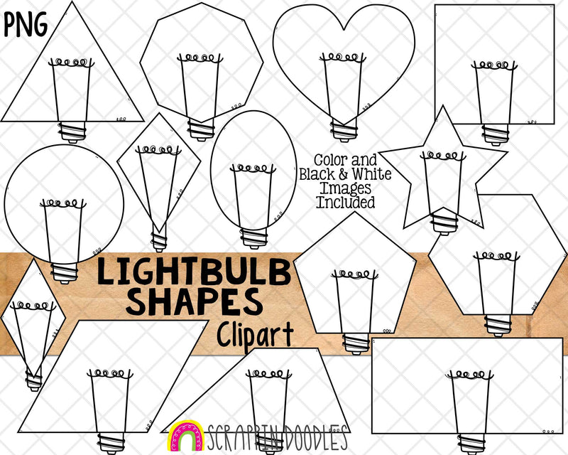 Light Bulb Shapes ClipArt - Commercial Use 2D Shape Clip Art - Earth Day Shape Graphics - Hand Drawn PNG