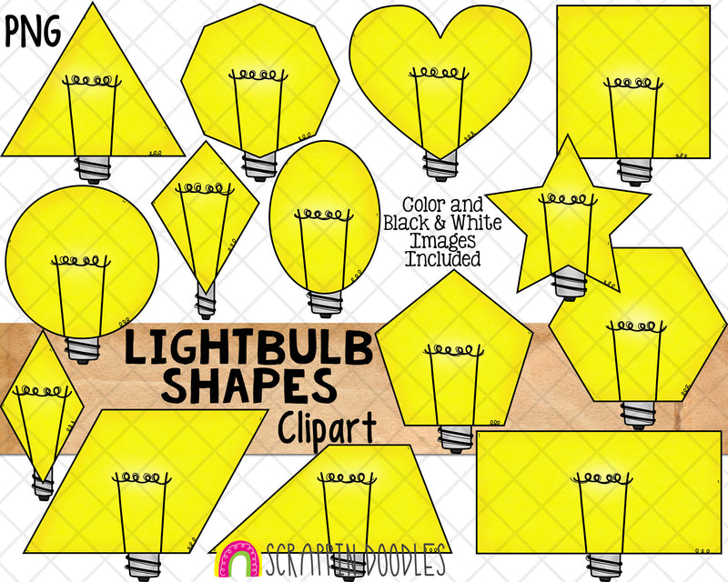 Light Bulb Shapes ClipArt - Commercial Use 2D Shape Clip Art - Earth Day Shape Graphics - Hand Drawn PNG