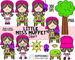 Little Miss Muffet Clip Art - Nursery Rhyme ClipArt - Kids Story ClipArt - Fairy Tale Graphics - Children's Stories - Story time 