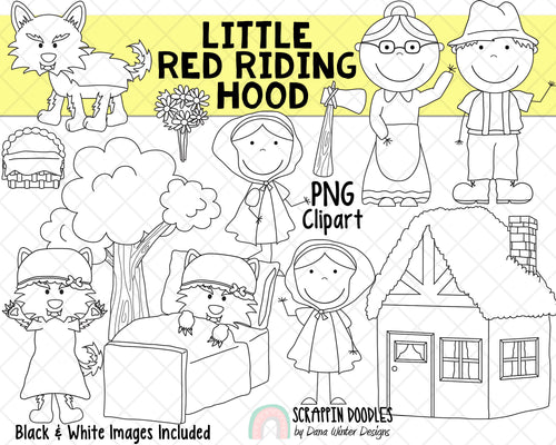 Little Red Riding Hood Clipart - Kids Story Clip Art - Nursery Rhyme - Fairy Tale Graphics - Big Bad Wolf - Children's Stories - Story time