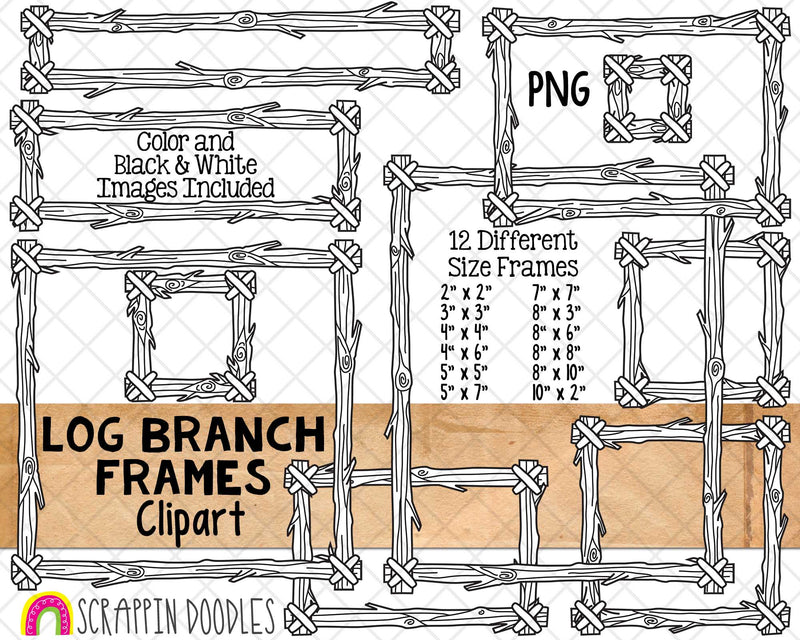 Log Branch Frames ClipArt - Tree Branch Borders - Forest Log 8 x 10 Frame - 12 Wood Frame Sizes - Commercial Use PNG