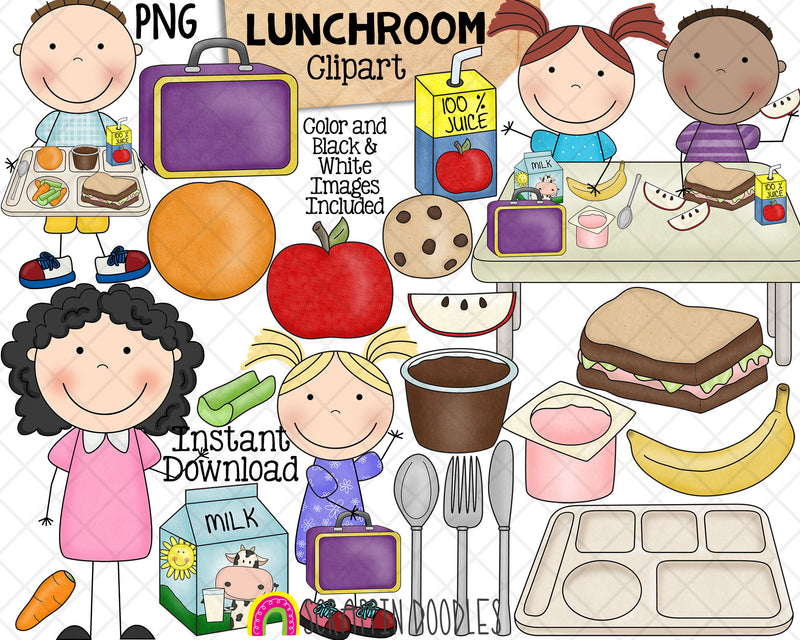 School Lunch ClipArt - Cafeteria Lunchroom Food Graphics - Classroom Eating Snacks - Commercial Use PNG