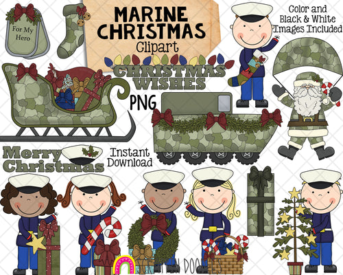 Christmas Marines ClipArt - Marine Santa Claus Parachute - Camo Stocking - Christmas Army Graphics - Commercial Use PNG - Sublimation