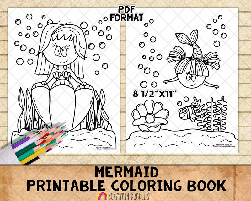 Mermaid Coloring Book - Mermaid Coloring Pages - Printable PDF