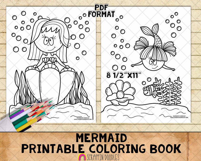 Mermaid Coloring Book - Mermaid Coloring Pages - Printable PDF – Scrappin  Doodles