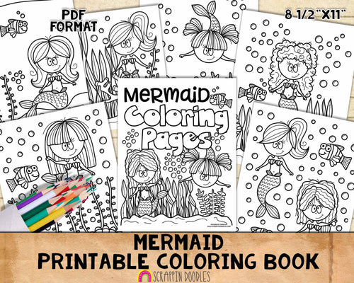 Mermaid Coloring Book - Mermaid Coloring Pages - Printable PDF