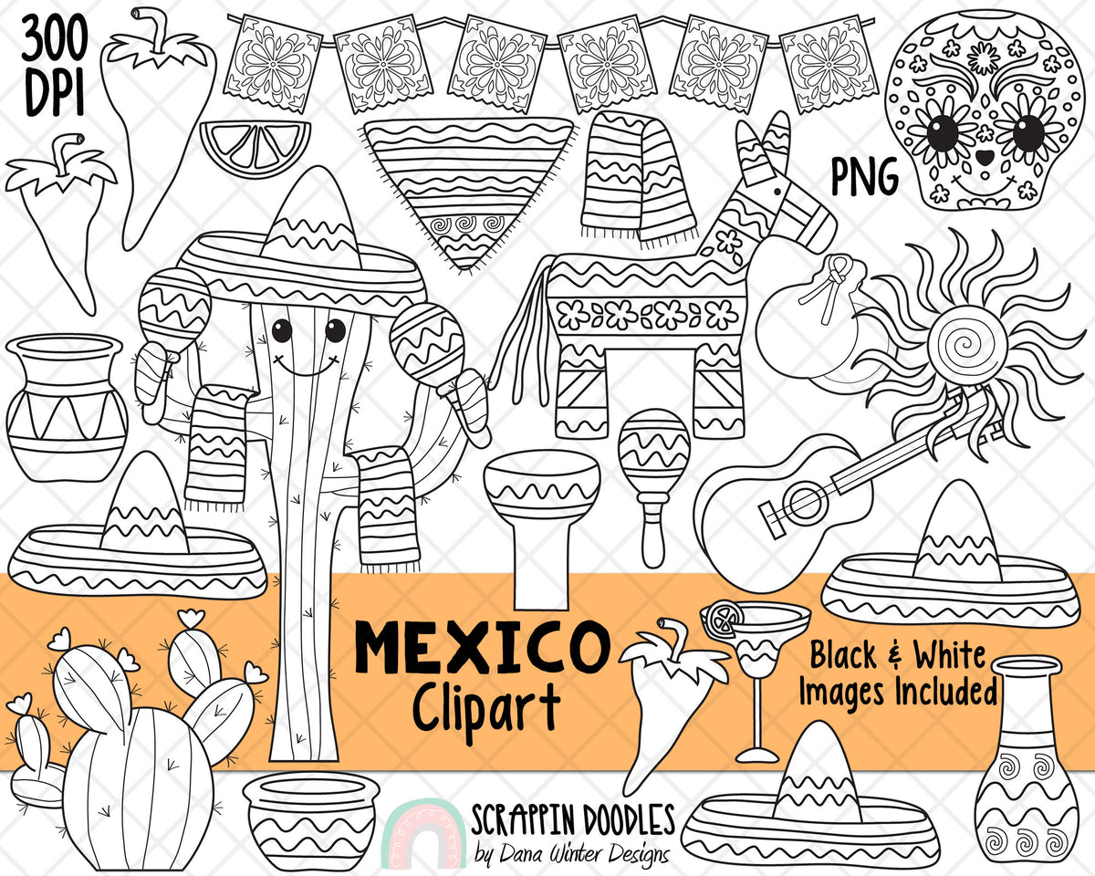 Mexico ClipArt - Cinco de Mayo ClipArt - Sugar Skull ClipArt - Calavera - Cactus - Sombrero - Castanets - Mexican Pottery - Pinata - Maracas