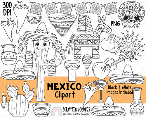 Mexico ClipArt - Cinco de Mayo ClipArt - Sugar Skull ClipArt - Calavera - Cactus - Sombrero - Castanets - Mexican Pottery - Pinata - Maracas