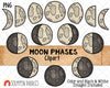 Moon Phases Clipart - Moon Clip Art - New Moon Graphics - Full Moon - Waxing Crescent - Waning Gibbous - Sublimation - Hand Drawn PNG