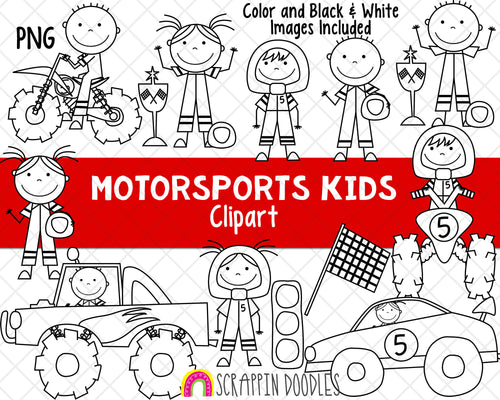 MotorSports Kids ClipArt - Monster Truck Clipart - Dirt Bike Clipart - Racing Kids - ATV Graphics - Off Road Vehicles - Hand Drawn PNG