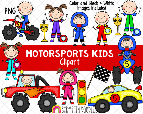 MotorSports Kids ClipArt - Monster Truck Clipart - Dirt Bike Clipart - Racing Kids - ATV Graphics - Off Road Vehicles - Hand Drawn PNG